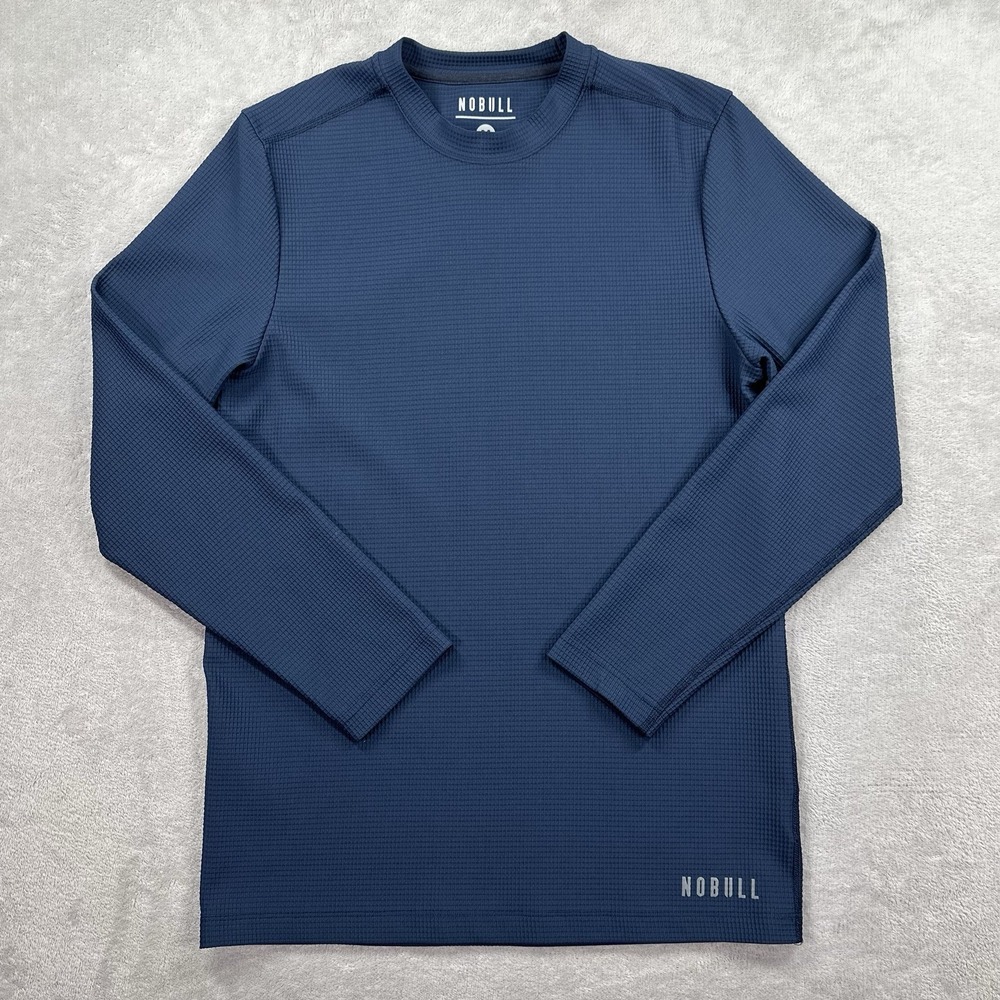 NOBULL Long Sleeve Shirt Mens Medium Blue Waffle Knit Training Athletic Gym WOD